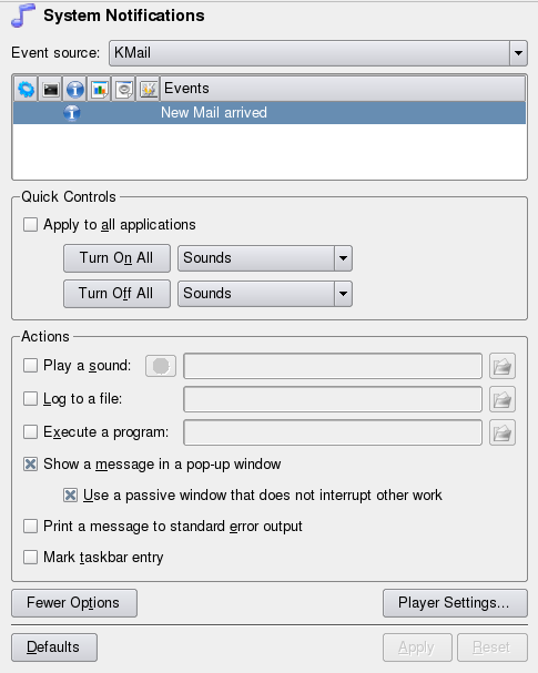 Уведомления KMail